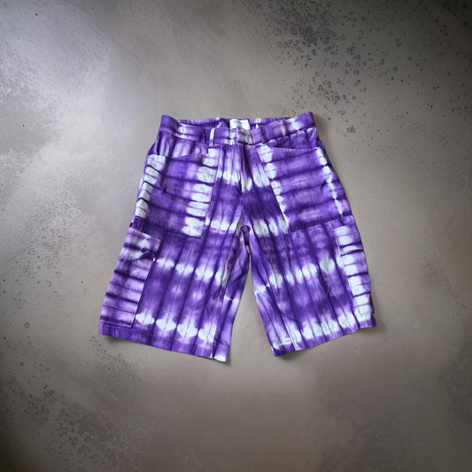 Light Purple Striped Tie Die Cargo Shorts