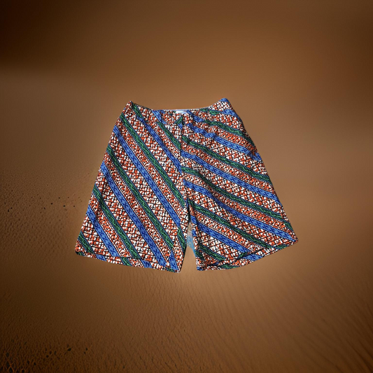 Red and Green Stripes Long Shorts