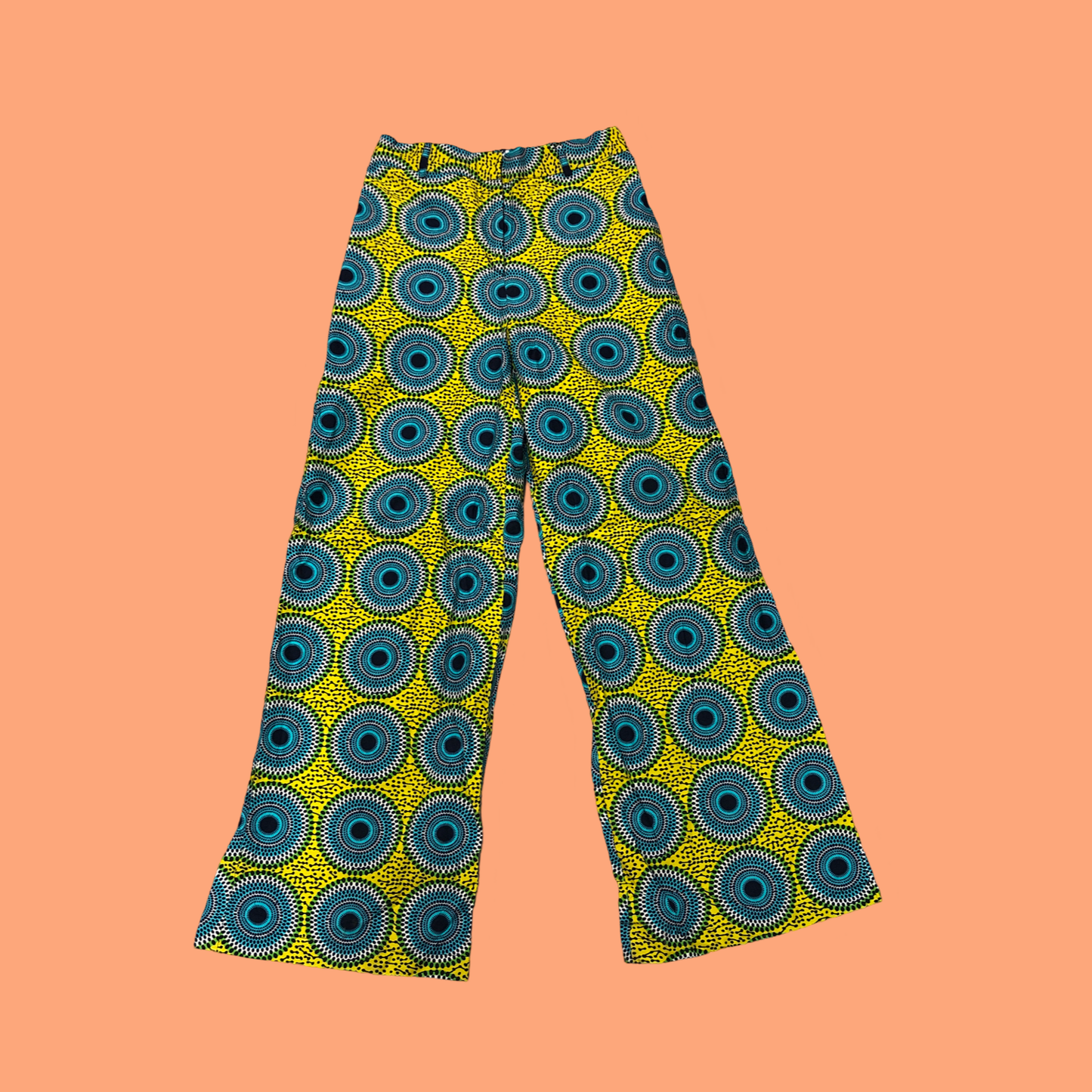 Yellow and Turquoise Waves Wide Leg Pants