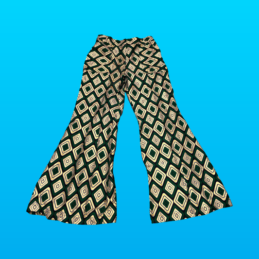 Dark Green Metallic Diamond Bell Bottom Pants