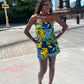 Blue Patchwork Romper