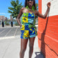 Blue Patchwork Romper